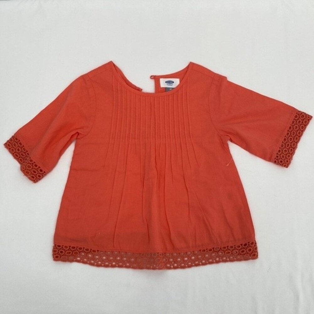 Old Navy 4T Orange Long Sleeve 3/4 Tunic Top Boho Style Ruffles Pleated